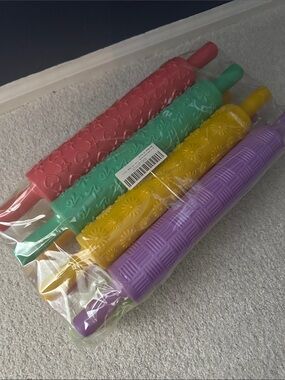 Set of 8 Embossed Rolling Pins - Pink, Teal, Yellow, Purple